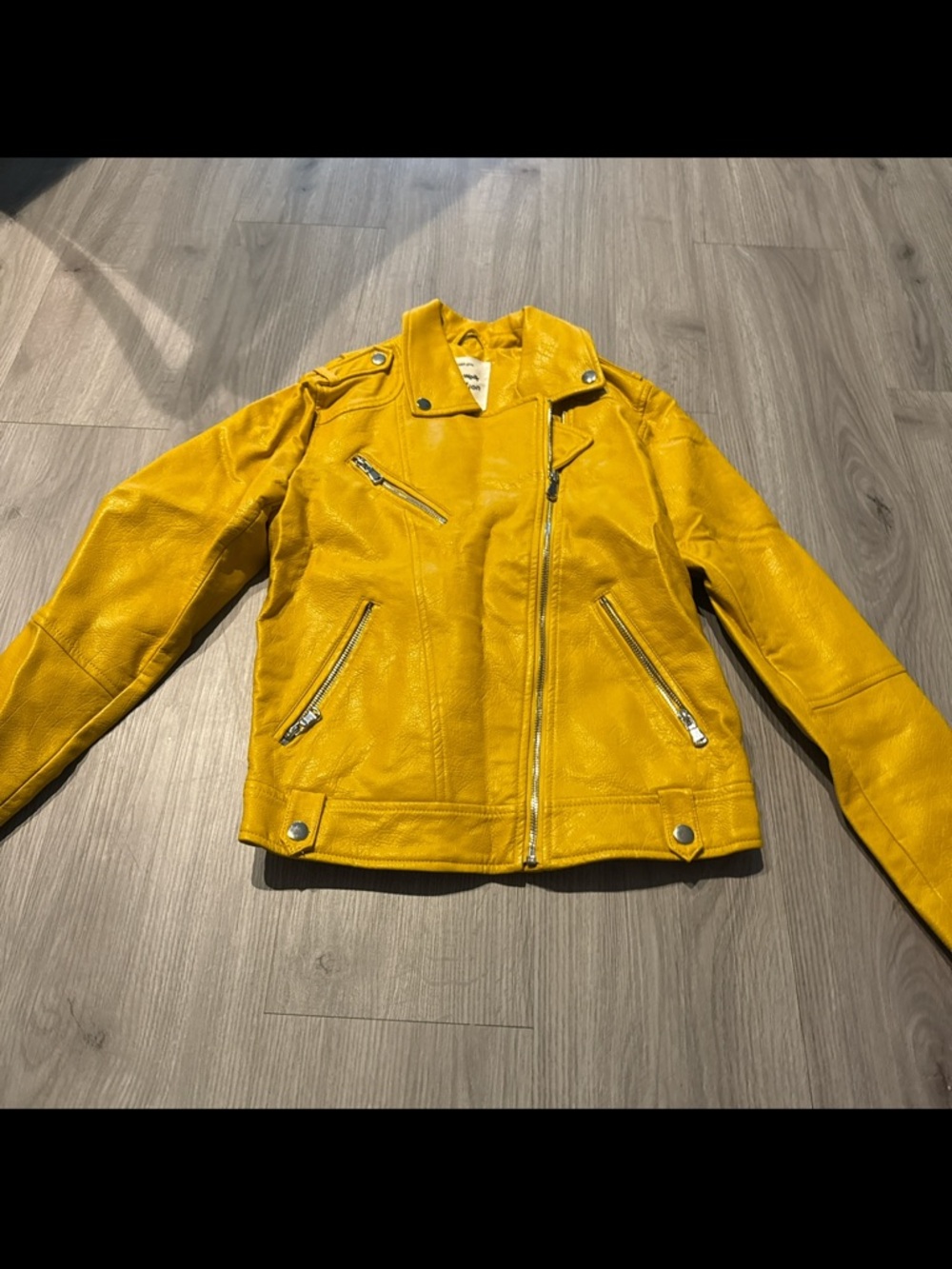 Zara Kids Mustard Yellow Leather Moto Jacket